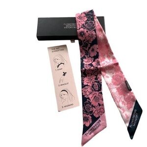 Viktor & Rolf Floral Silk Scarf Pink One Size Coastal Preppy Stealth Wealth Cute